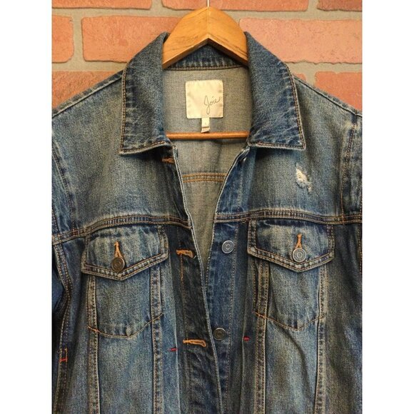 Joie Women's Denim Jacket Button Front Flap Pockets Collared Distressed Small - Picture 2 of 4